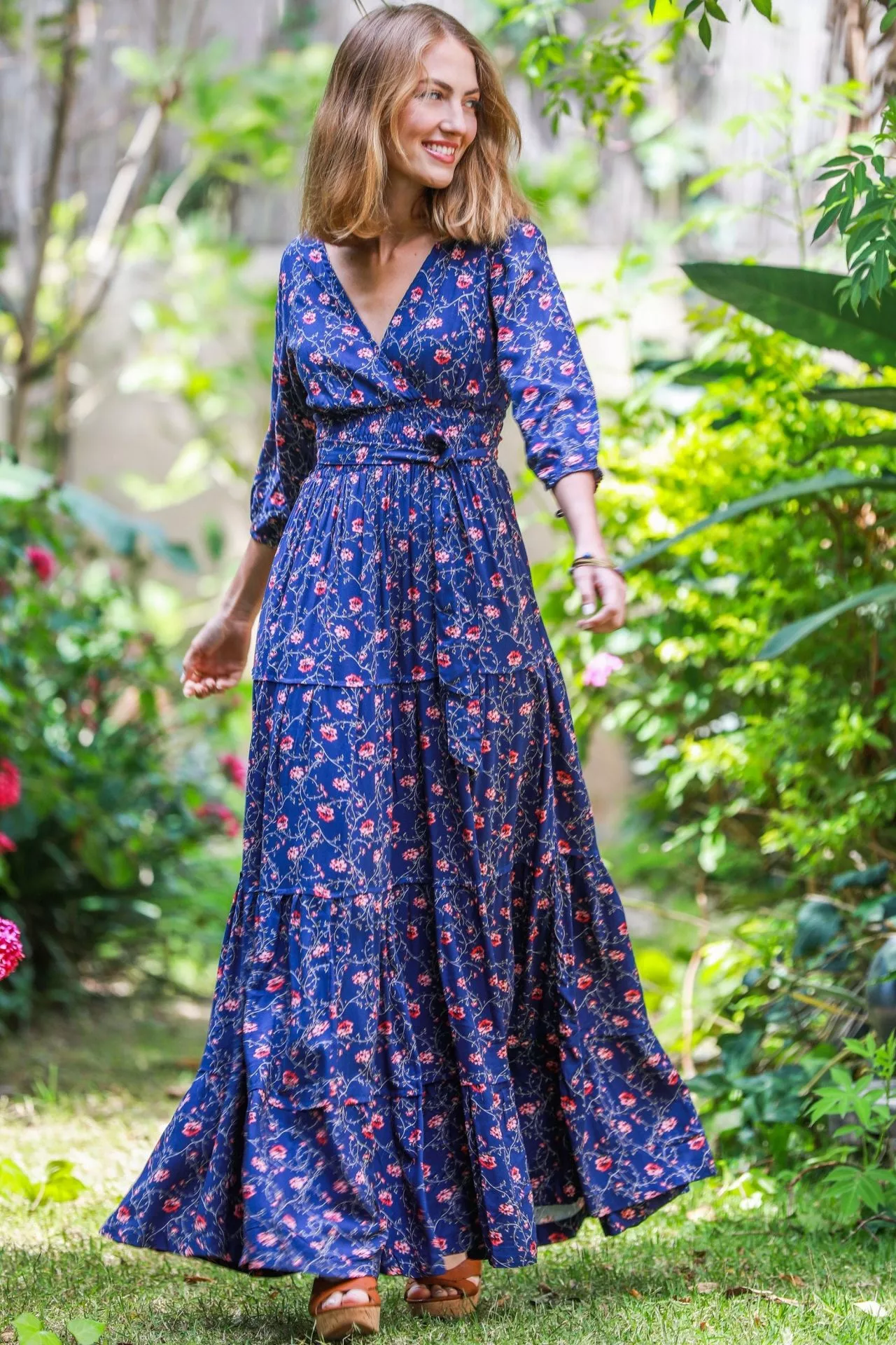 Long Sleeves Conservative Dress Flower Print Frill Dress Evening Boho Maxi Dress Carrie Spring Summer Dress Floral Romantic Maxi Dress