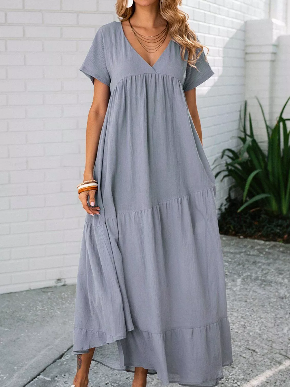 Stylewe Summer Dresses Sundress Holiday Swing V Neck Holiday Short Sleeve Dresses