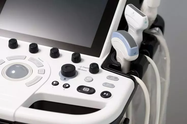 Medical Equipment In The Clinic Modern Ultrasound Machine Scanners And Sensors Close Up